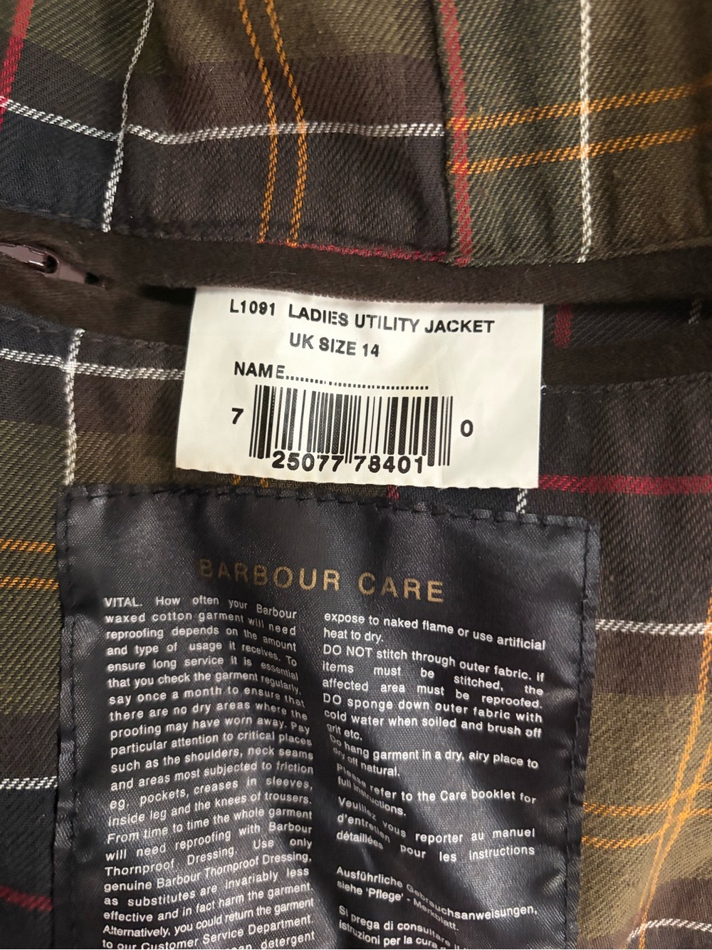 Barbour Dark Olive Green Waxed Field Jacket with Tartan Lining - women - Picture 3 of 4